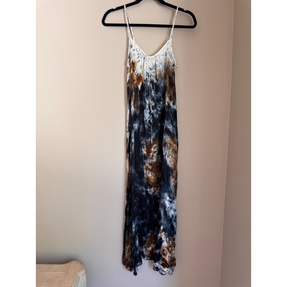 Nation LTD Tie Dye Maxi Dress Small Brown Navy Blue Viscose Festival Vacation